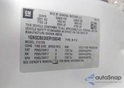 2014 Chevrolet Tahoe Lt из США, поврежденный, VIN 1GNSCBE06ER158048